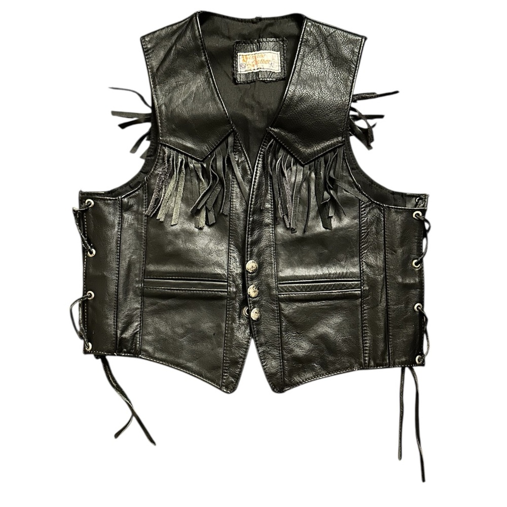 Black Leather Fringe Vest